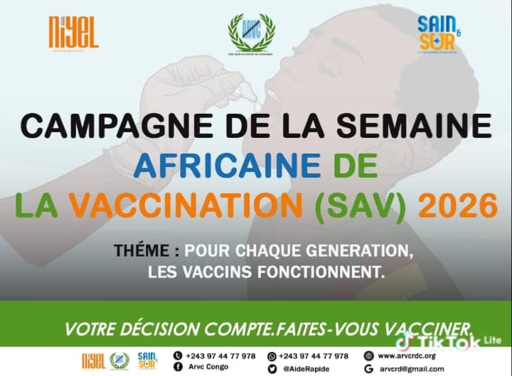 Affiche officielle de la campagne de la Semaine Africaine de la Vaccination (SAV) 2026 avec le thème "Pour chaque génération, les vaccins fonctionnent".